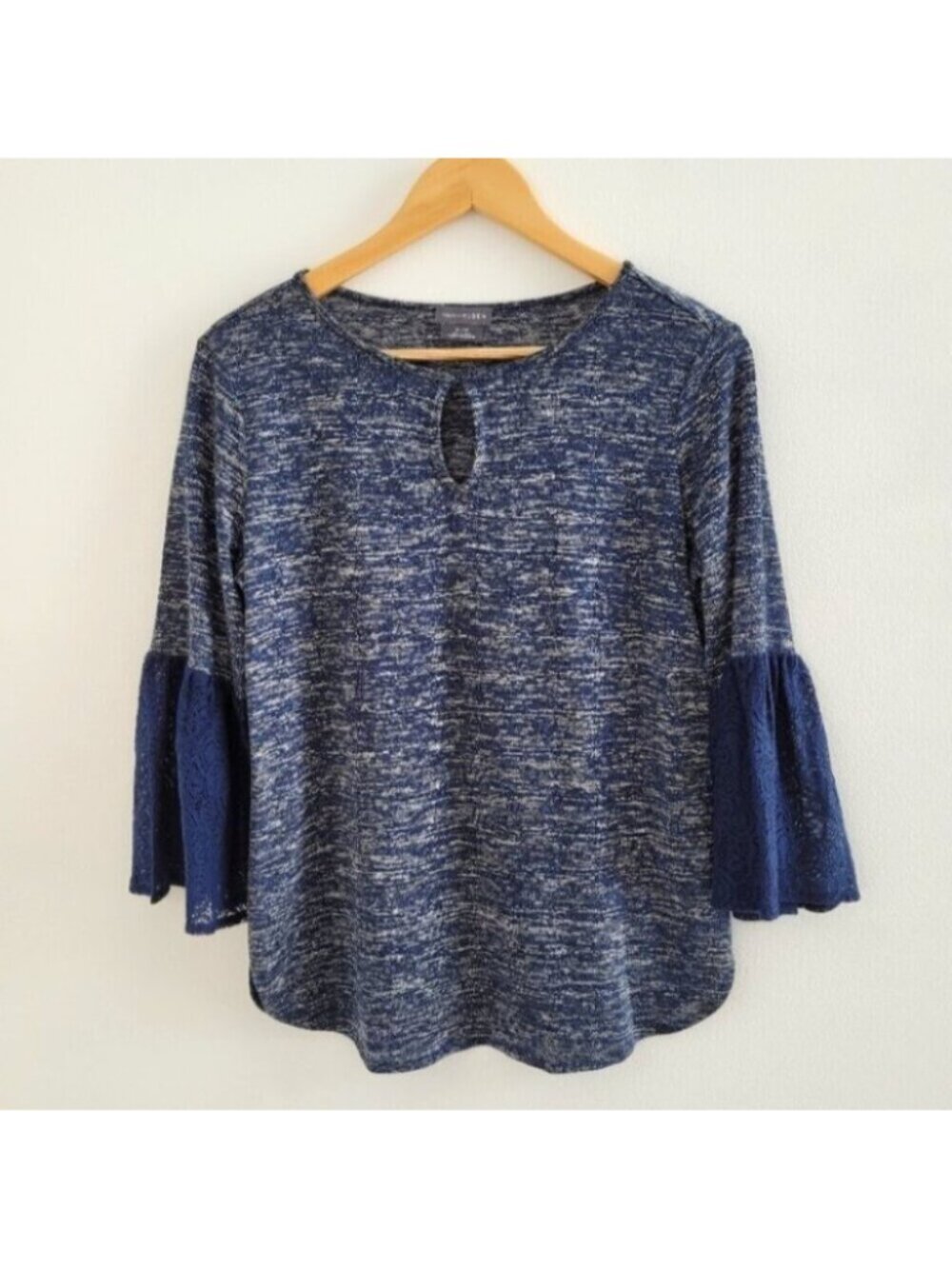 Van Heusen Heather Blue Lace Bell Sleeve Top Size Small